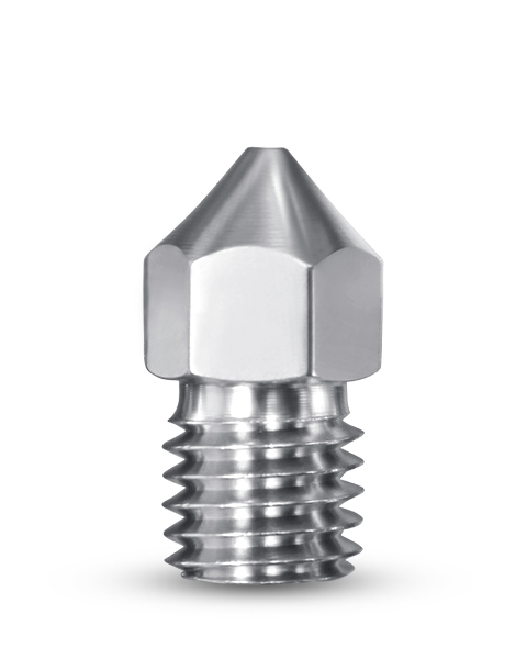 3D printer nozzle in steel; moderate thermal conductivity