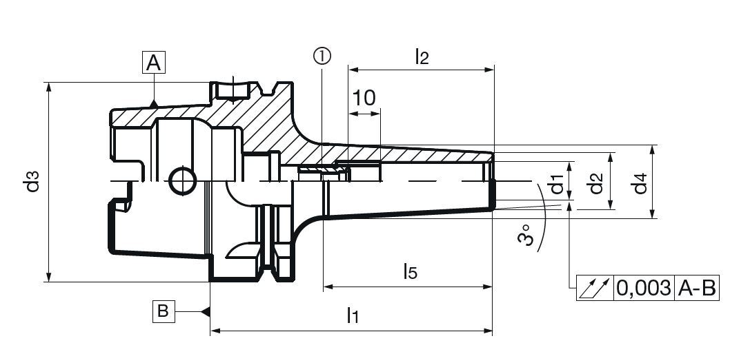 Zeichnung eines Hydraulik-Dehnspannfutters von der Seite