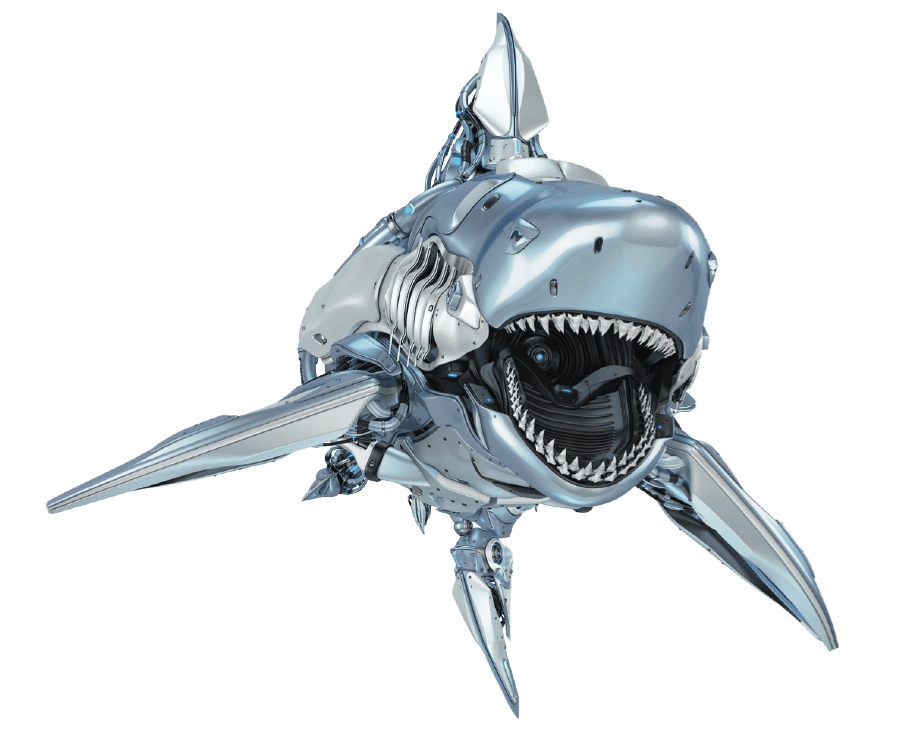 VHM milling cutter RF 100 Sharp, depicted in a creative context in the form of a metallic shark