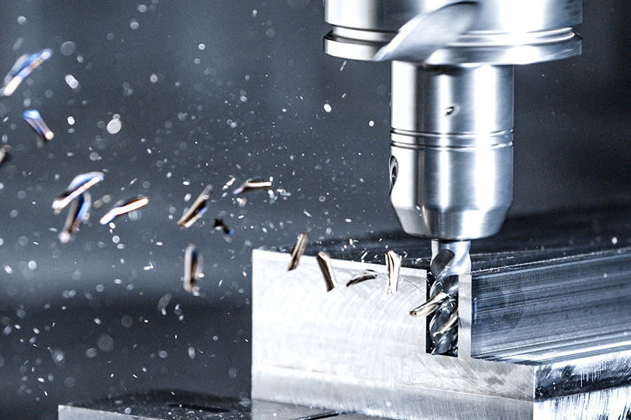 Milling tool in action, working on a workpiece
