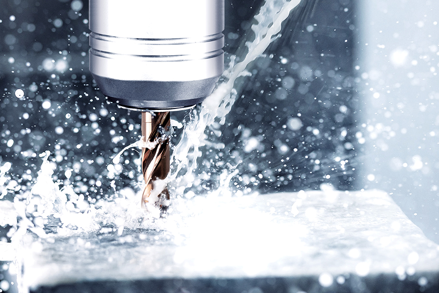 InoxPro solid carbide drill in action during drilling with intensive coolant supply