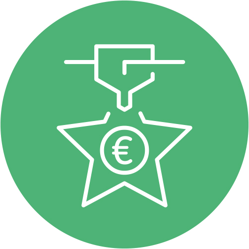 grünes Piktogramm, mit einer Düse über einem Stern mit dem Euro Zeichen in der Mitte