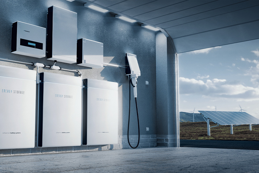 Wall-mounted battery storage systems and electric vehicle charging station