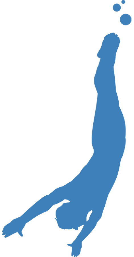 Silhouette einer menschlichen Figur im Wasser, auf einem transparentem Hintergrund