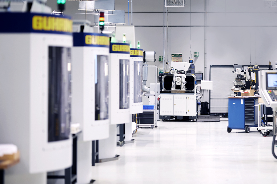 Modern mechanical engineering with CNC machines in a production line