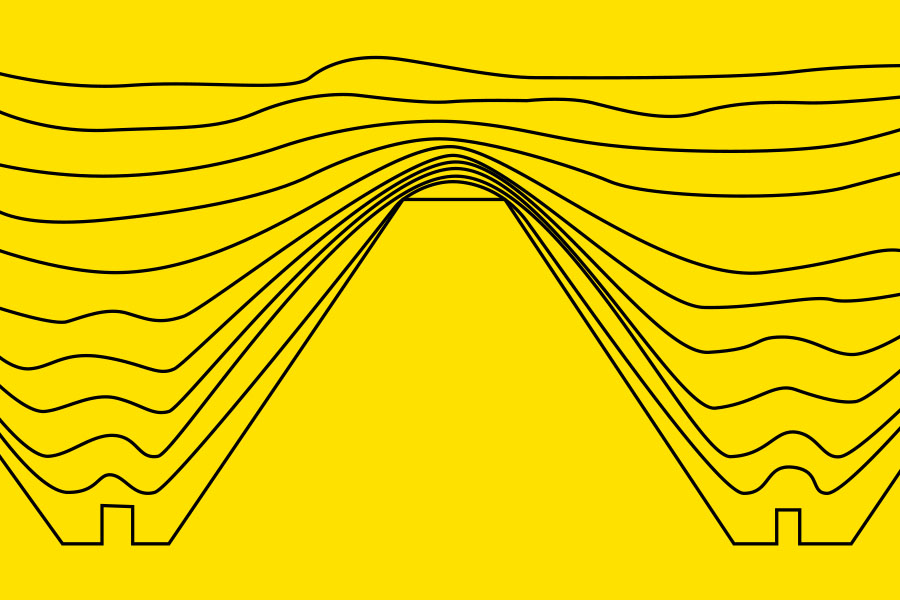 Abstract representation of work hardening, illustrated by overlapping yellow lines symbolising the densification of the material.