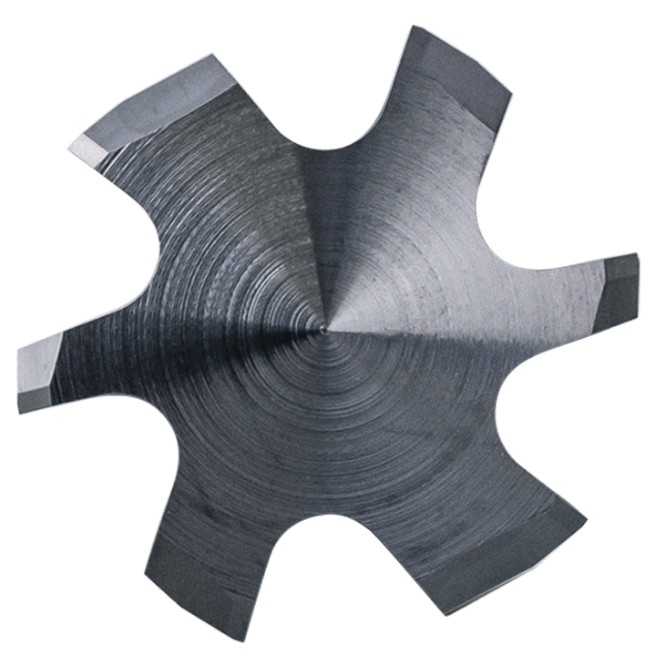 Close-up of an extremely uneven division of a high-performance reamer
