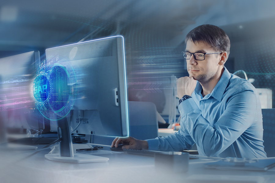 Fachmann analysiert SAP-Daten auf seinem Computer