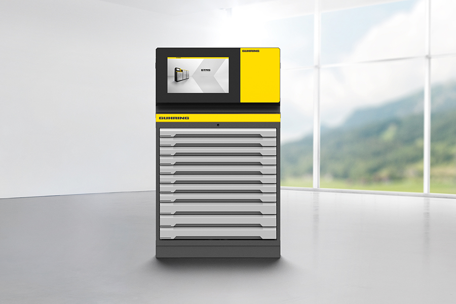 Werkzeugausgabesystem TM 326 von Gühring in einem hellen Raum, ideal für eine effiziente Werkzeugorganisation