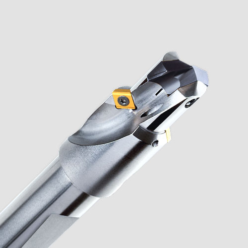 Close-up of an indexable insert drill 