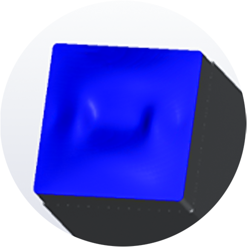 Visualisierung eines blauen kubischen Objekts mit wellenförmigen Oberflächentexturen, dargestellt nach dem Vorschlichten Visualisierung eines blauen kubischen Objekts mit wellenförmigen Oberflächentexturen, dargestellt nach dem Vorschlichten