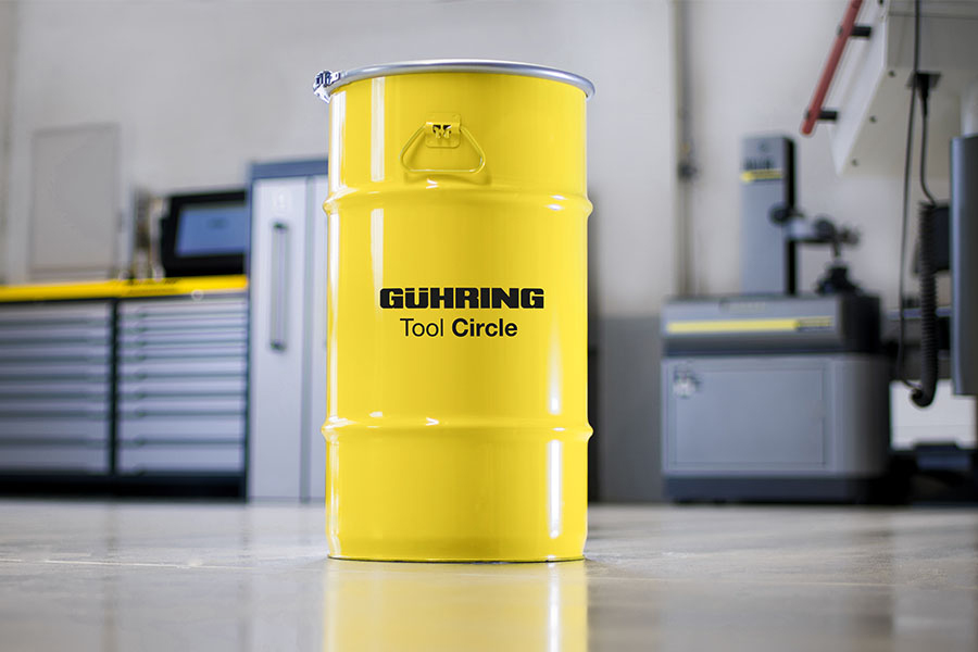 Yellow Gühring collection container for tools in tool circle design Yellow Gühring collection container for tools in tool circle design