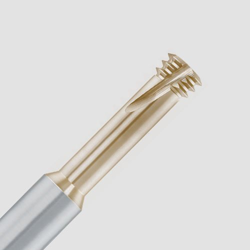 Close-up of a micro thread milling cutter for metric ISO threads