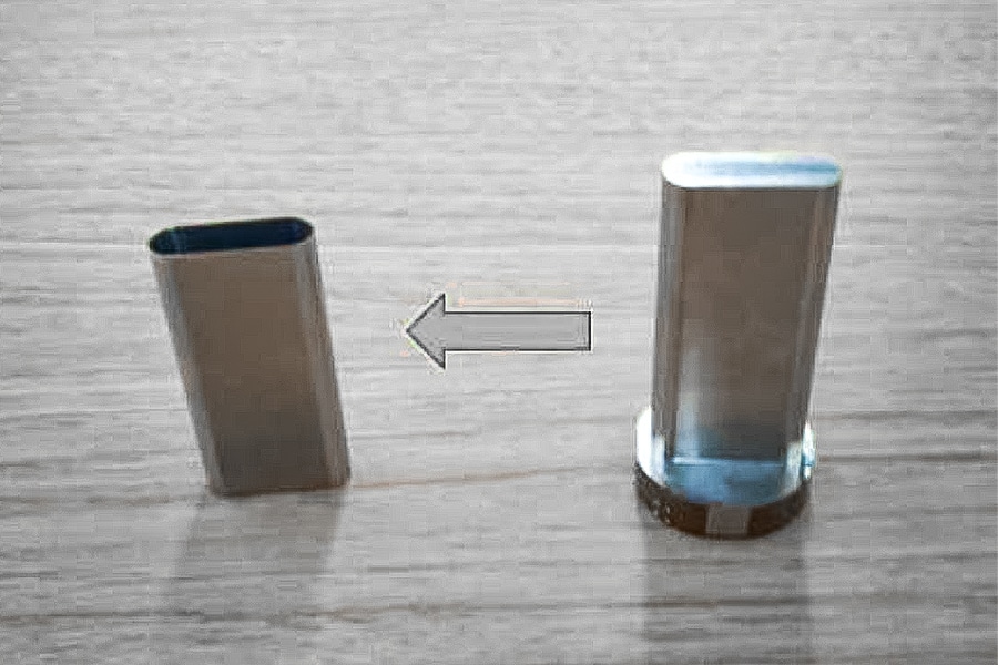 Das Bauteil ist eine Batteriehülle für einen Herzschrittmacher