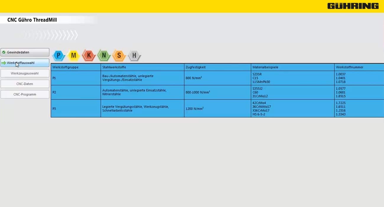 Schritt 2: Werkstoff auswählen in der Software