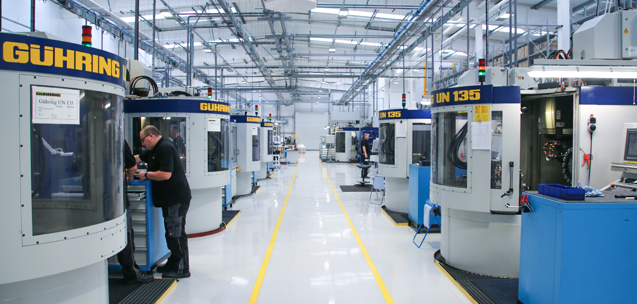 Gühring production facility with CNC grinding machines for precision cutting tool